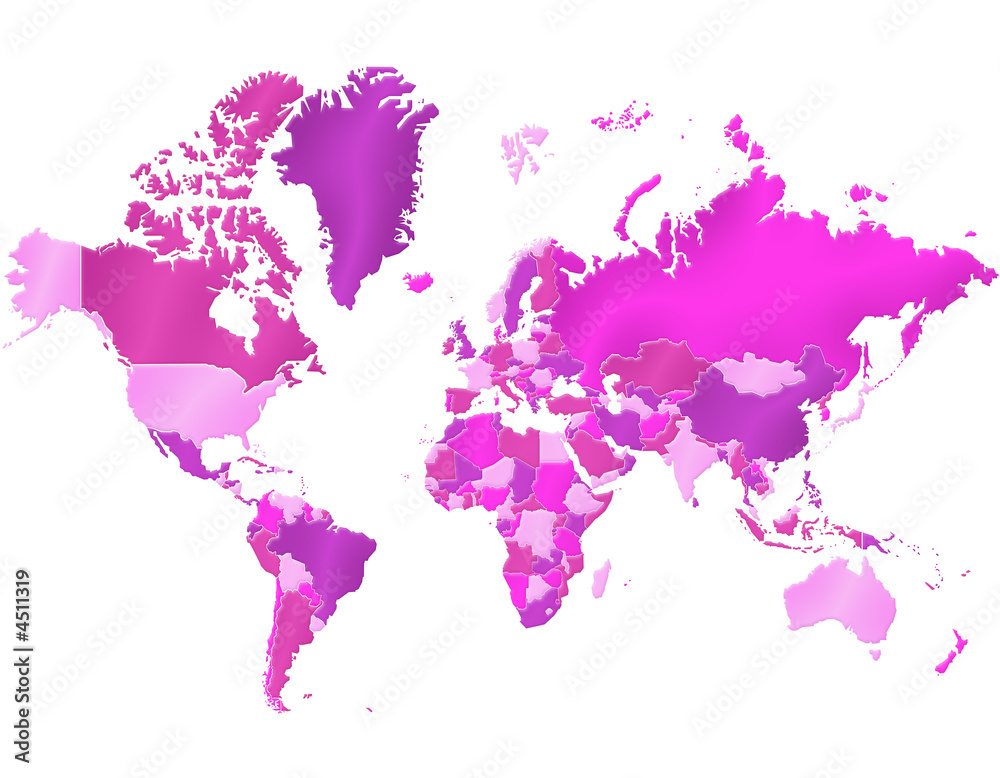 Obraz Mapa świata Camaieu Fuchsia
