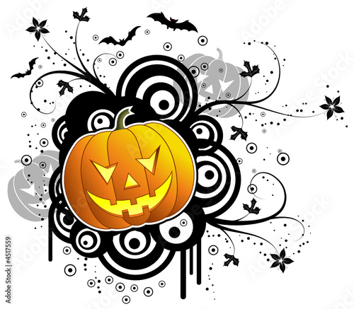 Abstract halloween background with bats & pumpkin, vector