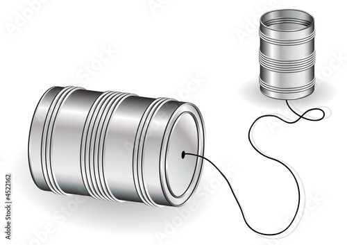 Tin can phone isolated over white background