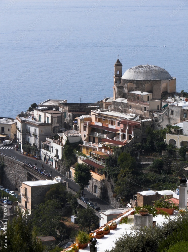 Positano panorama of village and the church Nuova