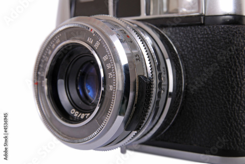 Vintage 35mm film rangefinder camera – lens view photo