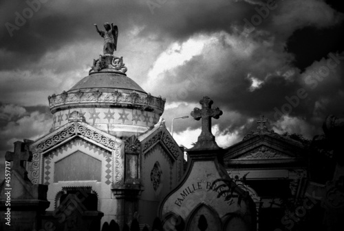 Mausoleum and Tombstones in Ancient Graveyard in France