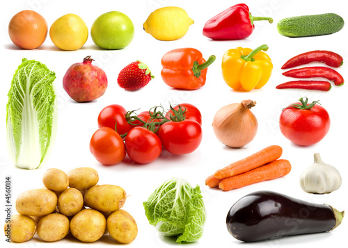 Fruits and vegetables isolated on white