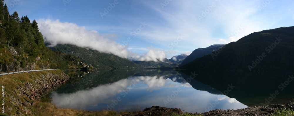 panoramic view of Beautiful norway lake 