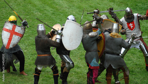 Medieval footed knights, fighting