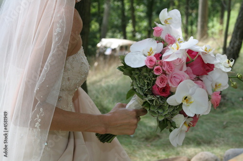 flower bouquet elegant, pink white orchid bride wedidng photo