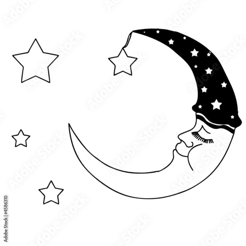 sleeping black and white moon