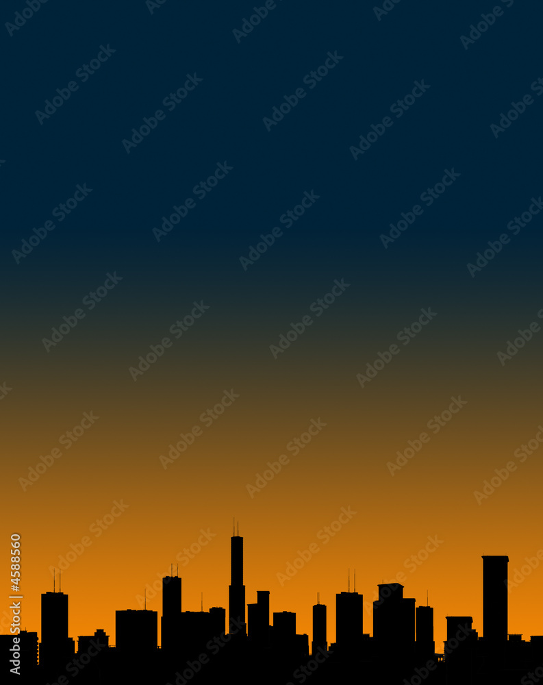 modern cityscape silhouette with sunrise