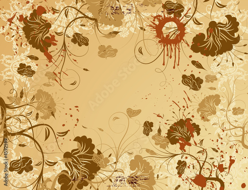 Abstract grunge paint flower background with butterfly, vector