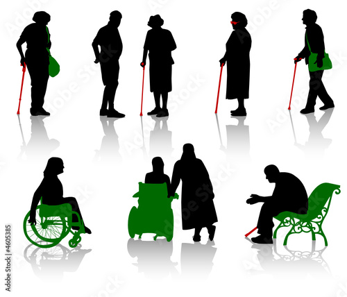Silhouette of old people and disabled persons