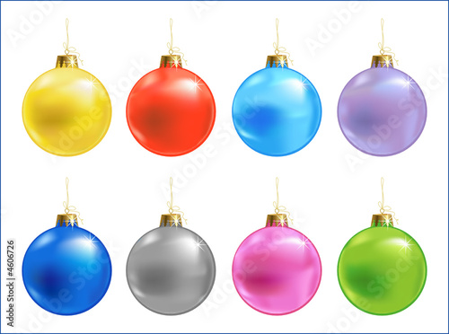 Eight color different vector xmas ball, vector illustration