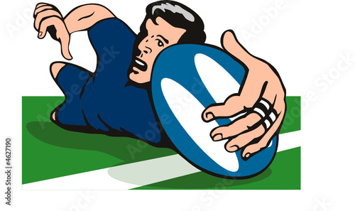 Rugby player scoring a try on turf