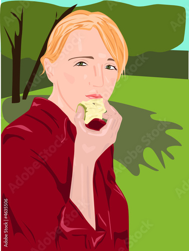 Young girl eating apple