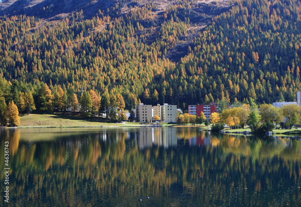 swiss autumn St-Moritz in reflection