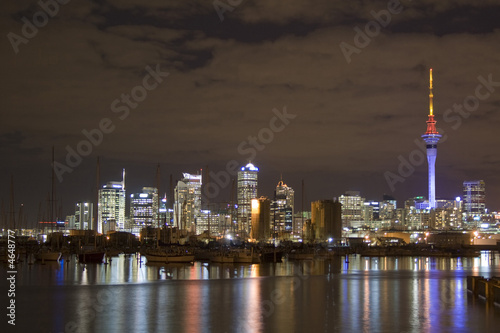 Auckland City CBD at Night with reflections upon water