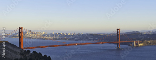 Golden Gate Bridge lit by the setting sun