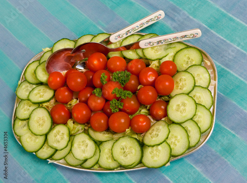 Salad on Striped Table Cloth