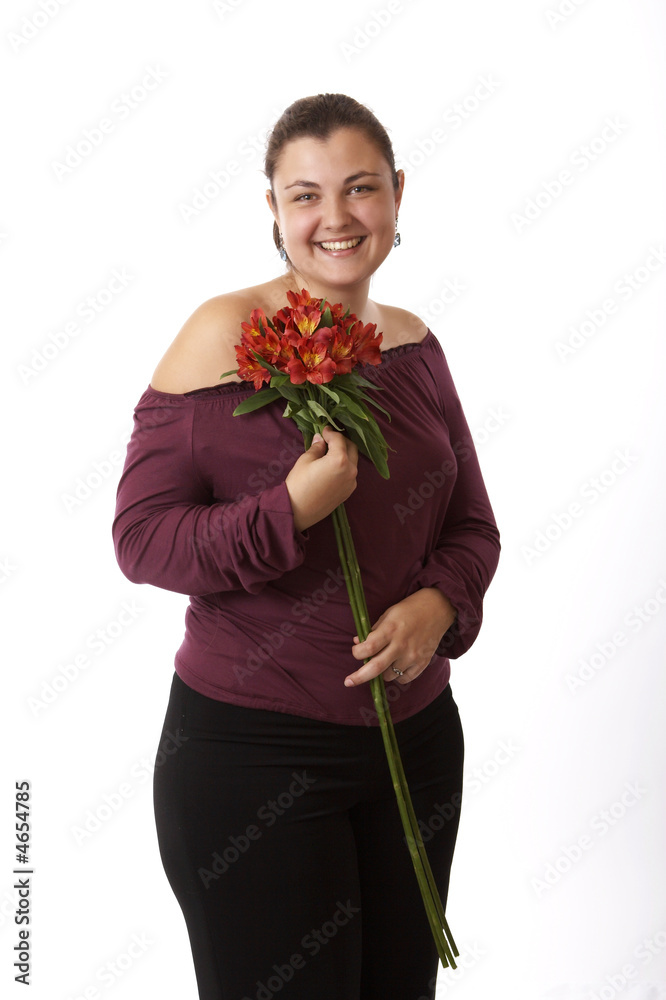 young woman isolated on white with a flower young woman isolated on white with a flower