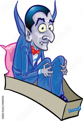 A vampire sitting up in his coffin