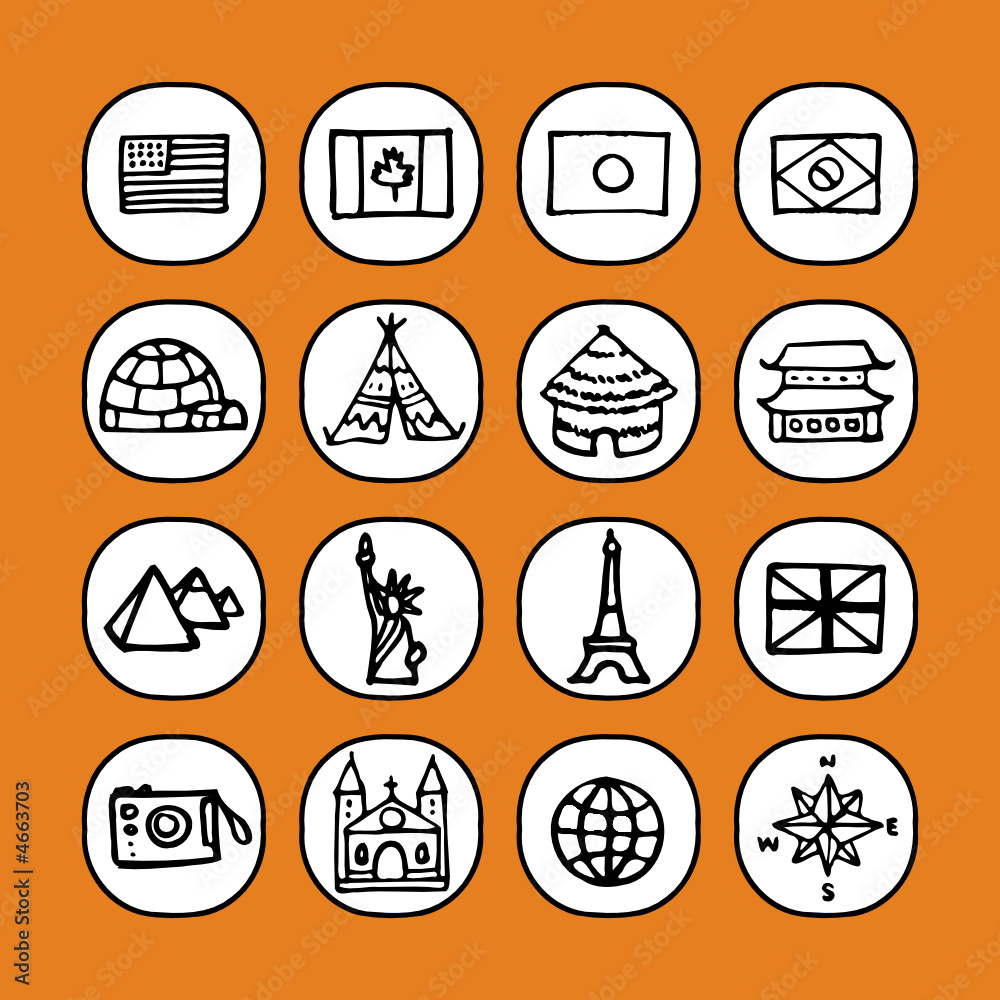 black and white icons set - travel