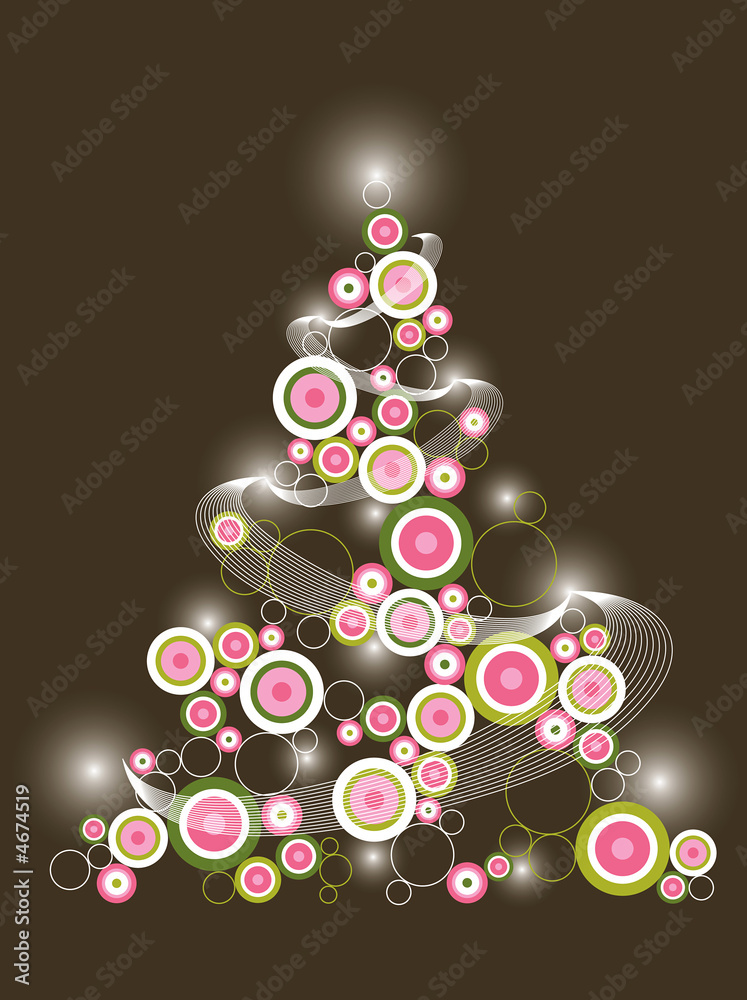 retro circle pink green christmas tree 
