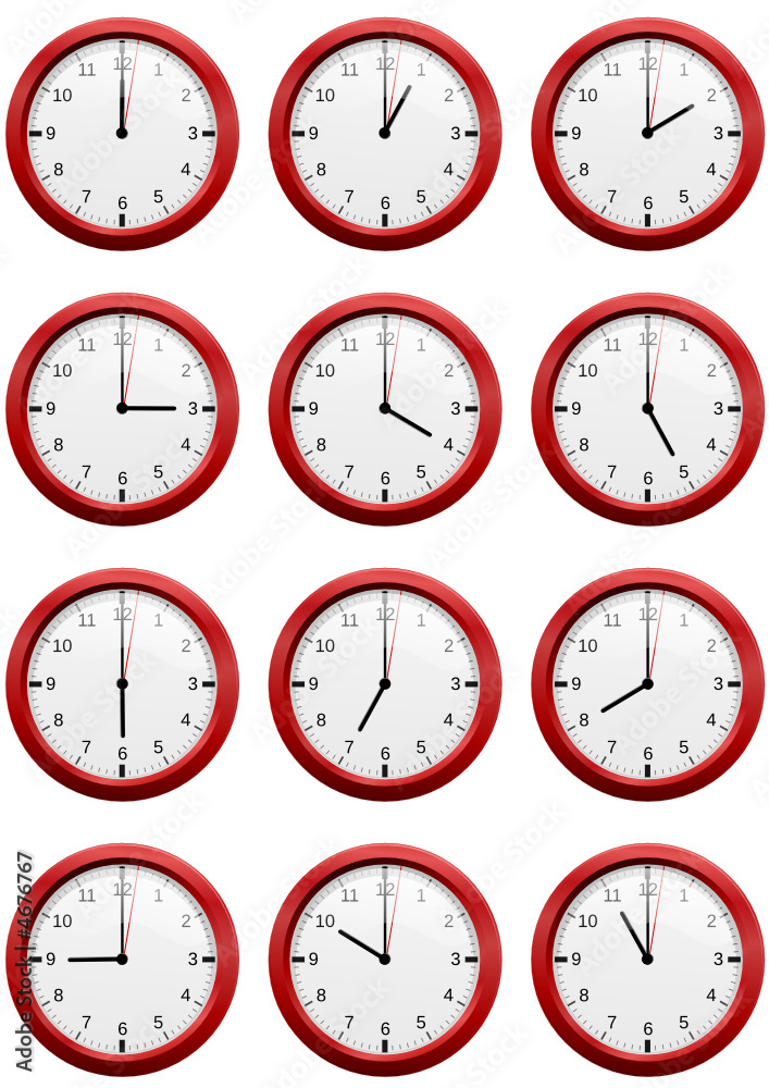 Collection d'horloges heure par heure