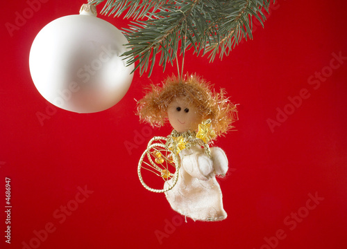 Red christmas decorations and angel1 photo