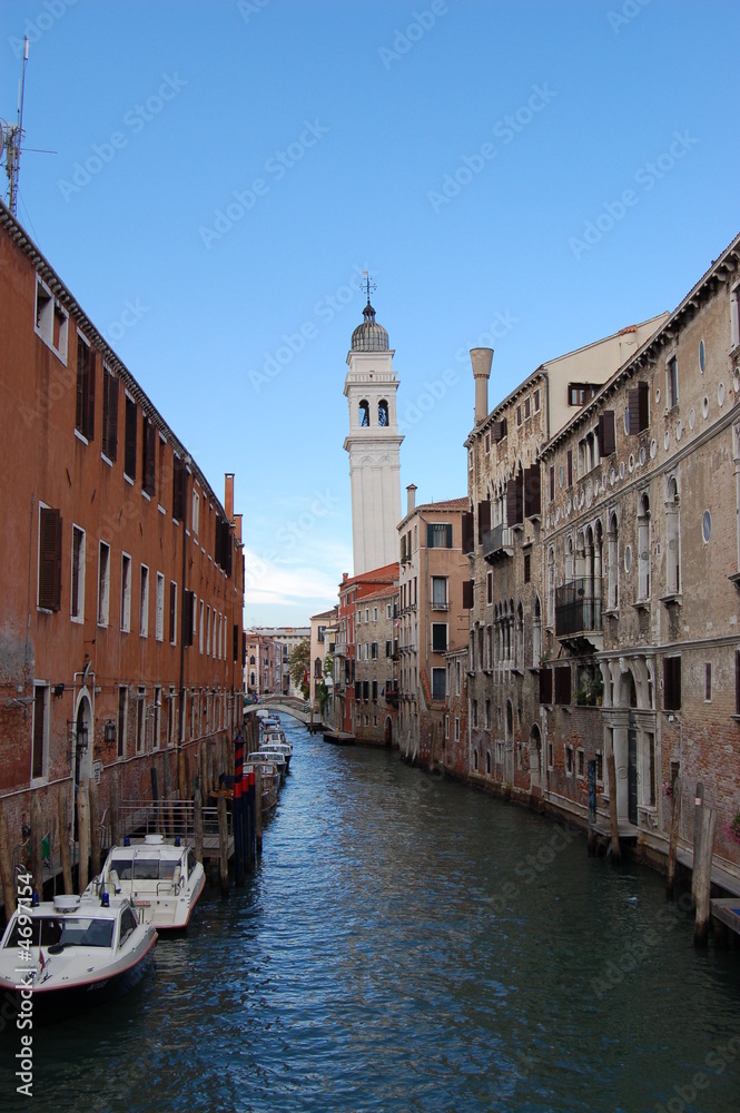 Canal view with bell tower, Venice