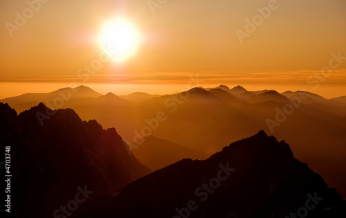 sunset over mountains in High Tatras, Slovakia