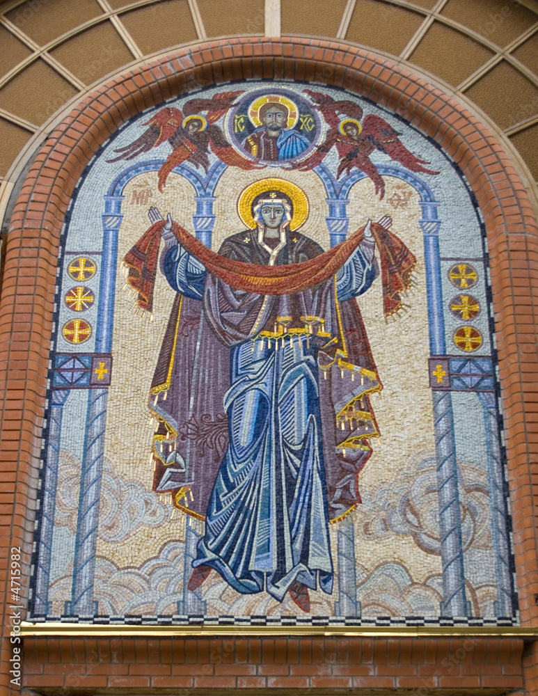 fresco over church entrance