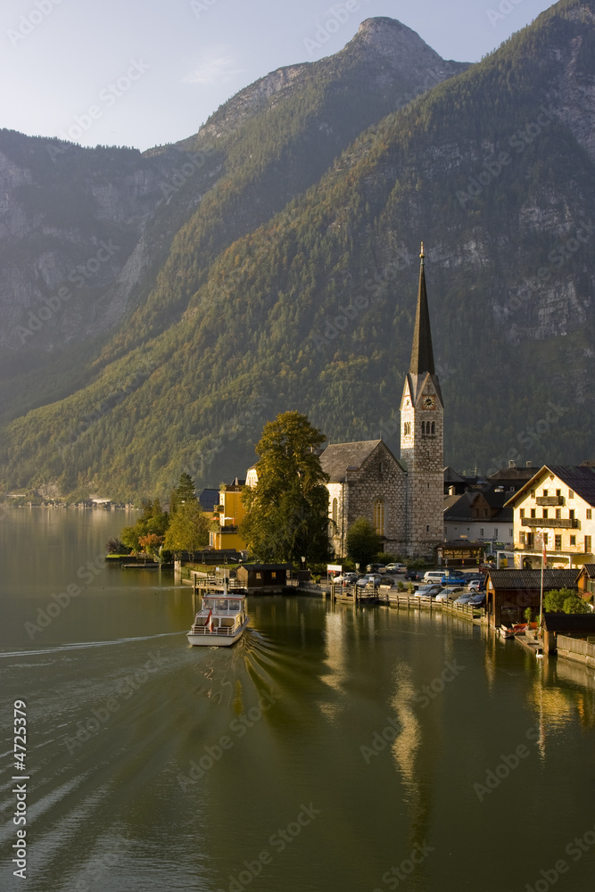Boat docking in serene Hallstatt, Austria