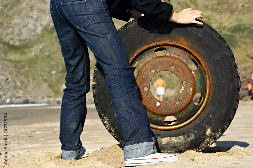 Pushing a wheel Pushing a wheel