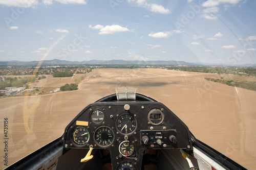 inside view in a glider, focus on the cockpit