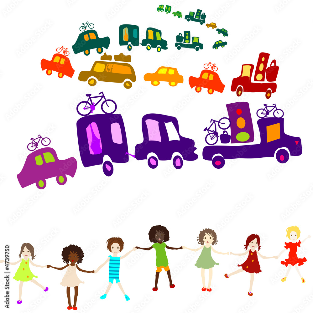 Fototapeta premium caravan, group of kids playing