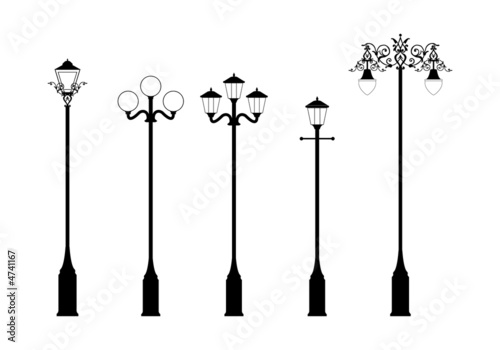 set of elegant victorian style street lamps