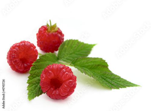Rape red raspberries, leaf, composition. Isolated on white