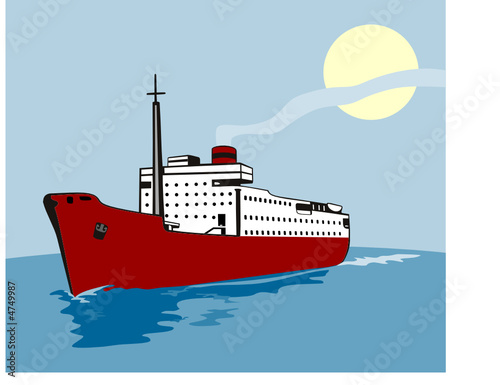 Ocean liner with moon in the background