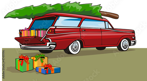 Station wagon with christmas tree