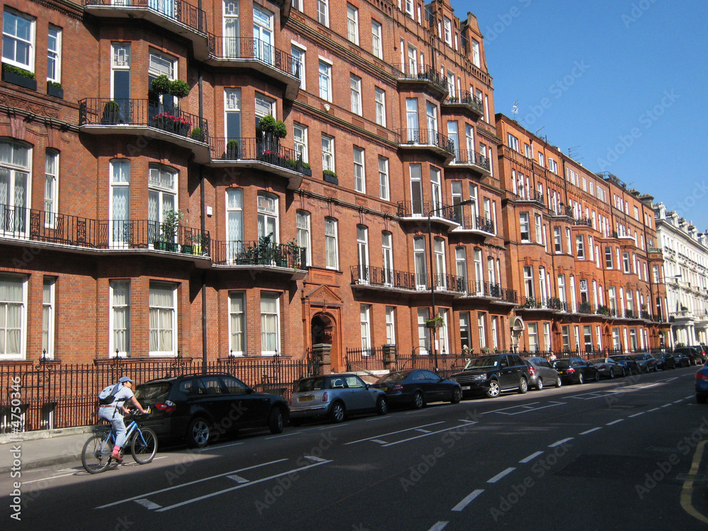 London townhouses with cyclist, Kensington
