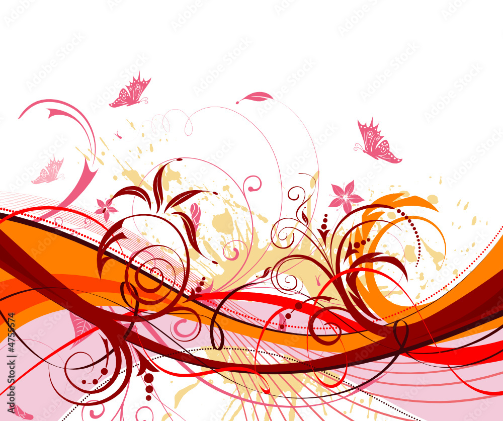 Grunge paint flower background with butterfly, vector Grunge paint flower background with butterfly, vector