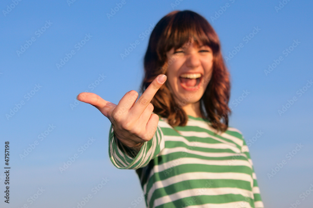 Young girl show gesture Young girl show gesture