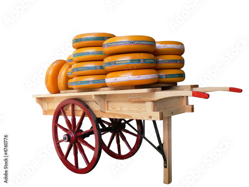 cheese wheels on  cheese cart
