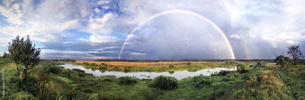 Rainbow on wood after rain Rainbow on wood after rain