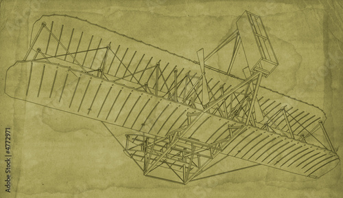 Blueprint style illustration of the first Wright Bothers Glider.