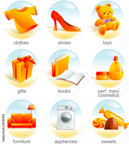 Icon set - shopping related items. Aqua style. Vector 