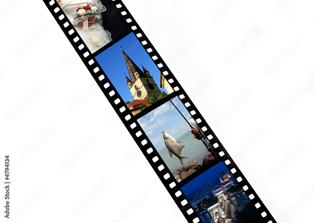 Film strip with vacation snap shots