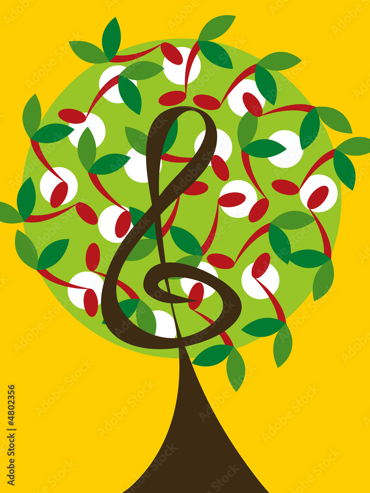 Fototapeta premium musical treble tree and cherry notes