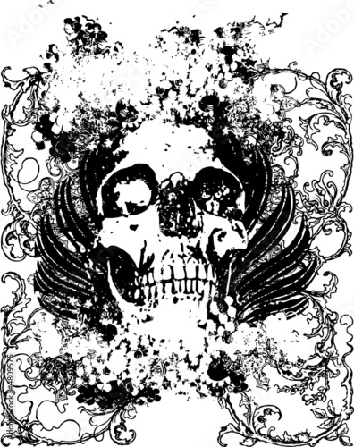 Floral skull grunge illustration