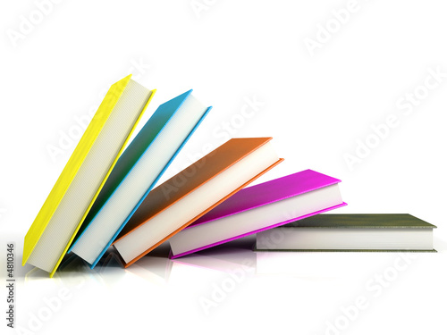 colored books isolated on glossy white