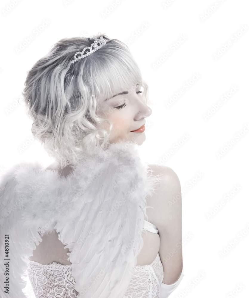 Blond angel girl isolated on white background Blond angel girl isolated on white background